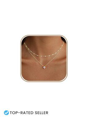 Layered Gold Plated Necklace Set CZ Pendant Choker Women